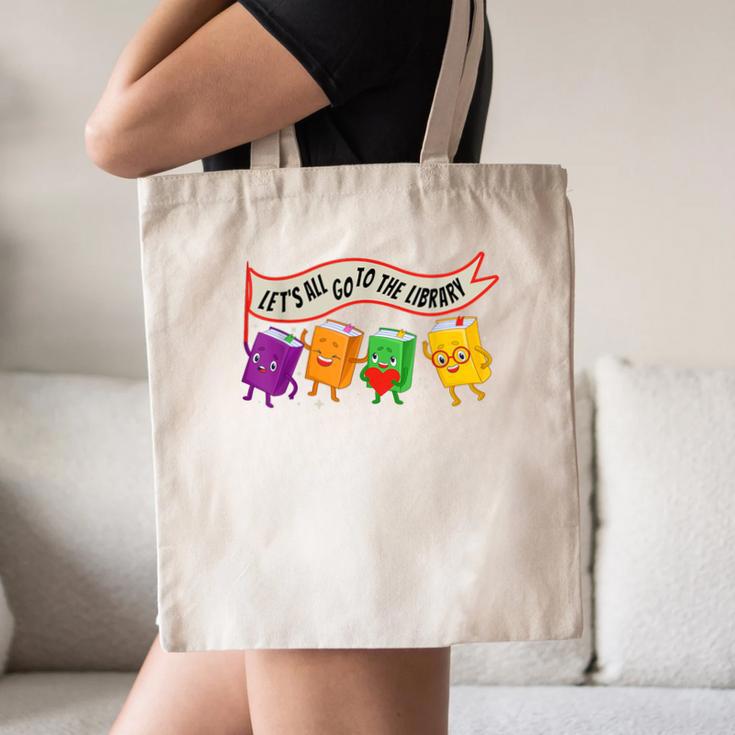 Librarian Let's All Go To The Library Cute Groovy Book Lover Canvas Tote Bag Librarian Let's All Go To The Library Cute Groovy Book Lover Canvas Tote Bag