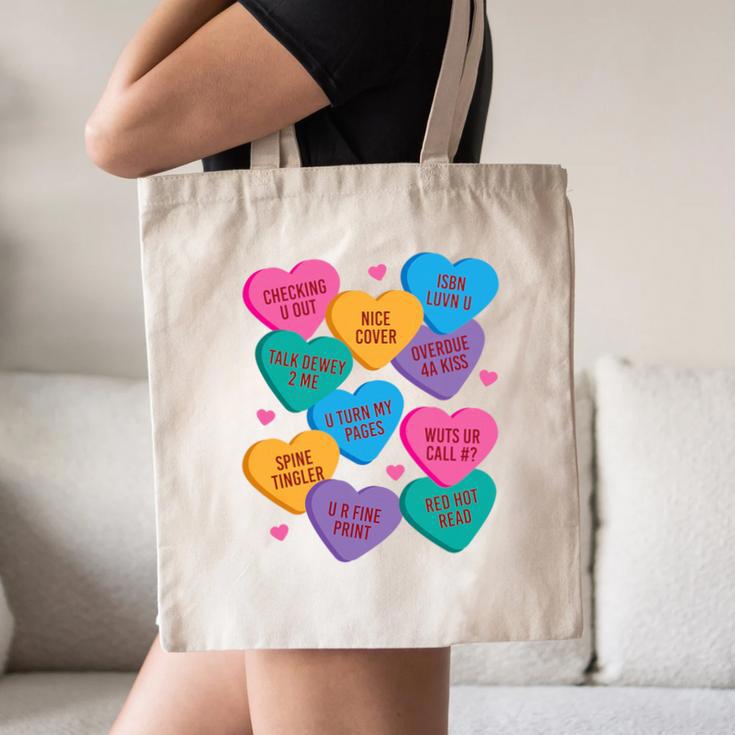 Librarian Shirt Valentines Book Worm Reading Tshirt Premium Tri-Blend Canvas Tote Bag