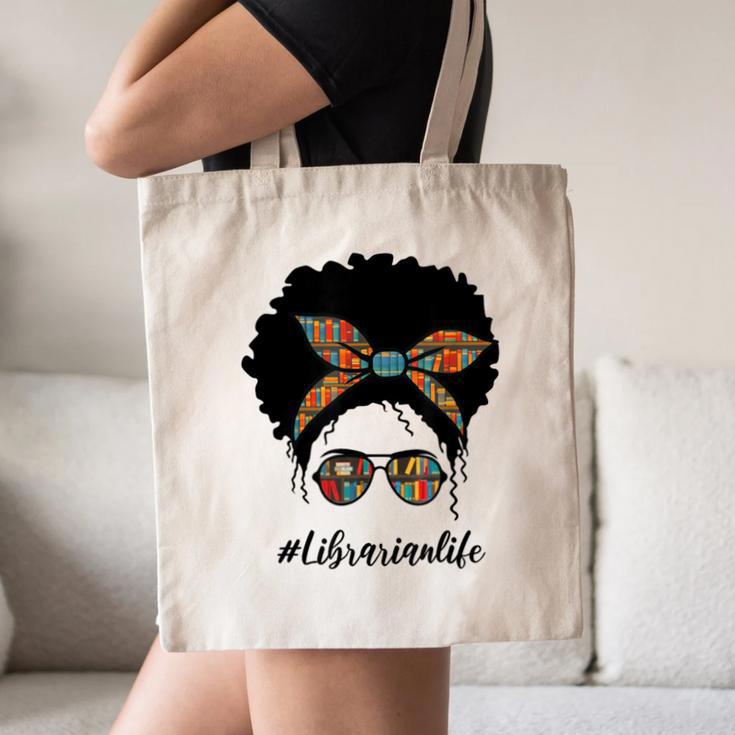 Librarian Teacher Messy Bun Life Book Library Back To School Canvas Tote Bag