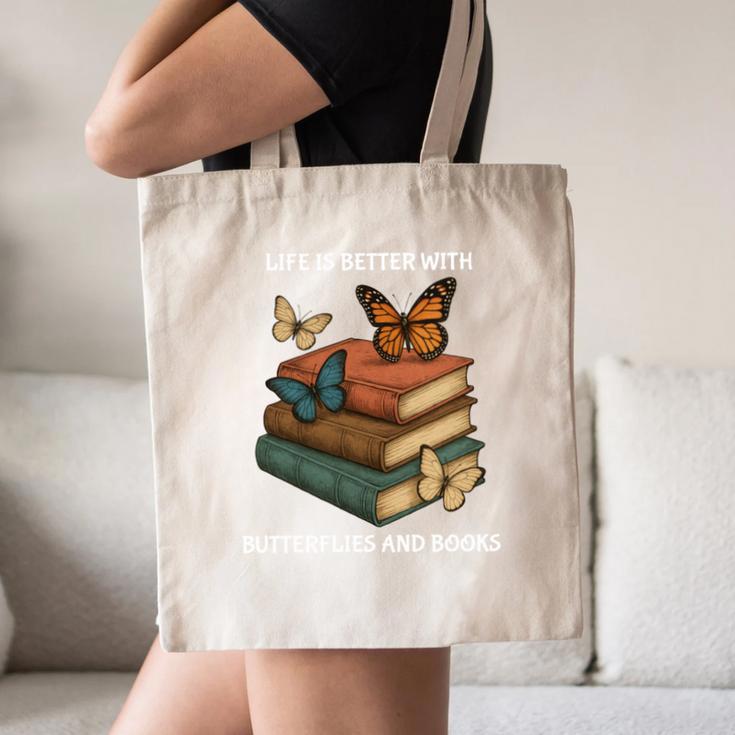 Life Is Better With Butterflies And Books Cute Butterfly Canvas Tote Bag