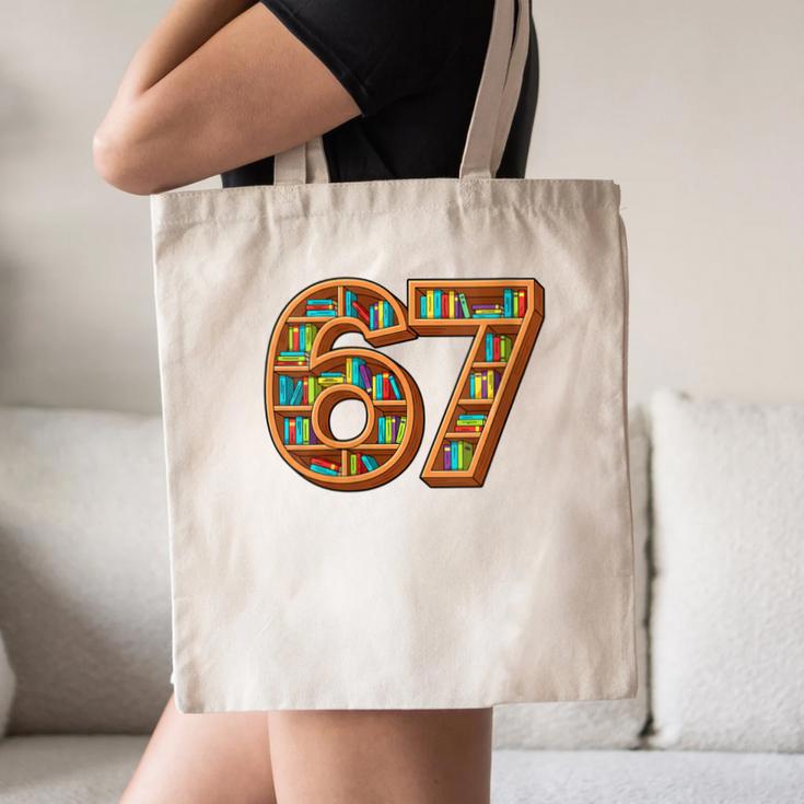Literary 67 Bookshelf Six Seven Reading Meme Canvas Tote Bag