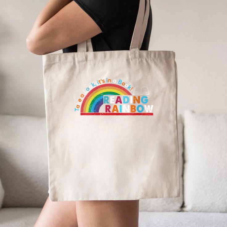 Take A Look A Book Vintage Reading Librarian Rainbow Canvas Tote Bag