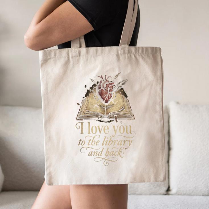 I Love You To The Library And Back Anatomical Heart Book Canvas Tote Bag