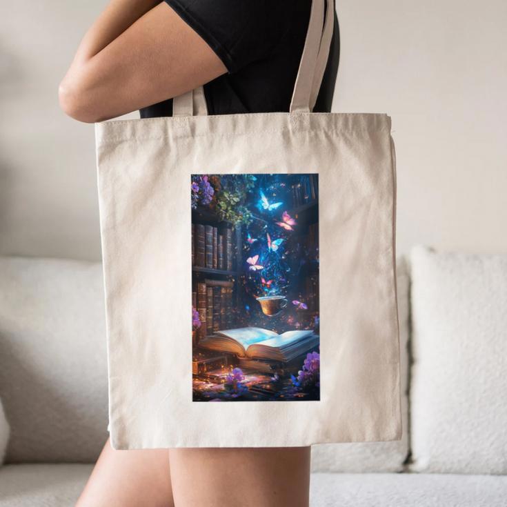 Magic Books Butterflies Fantasy Nature Tea Enchanting Canvas Tote Bag