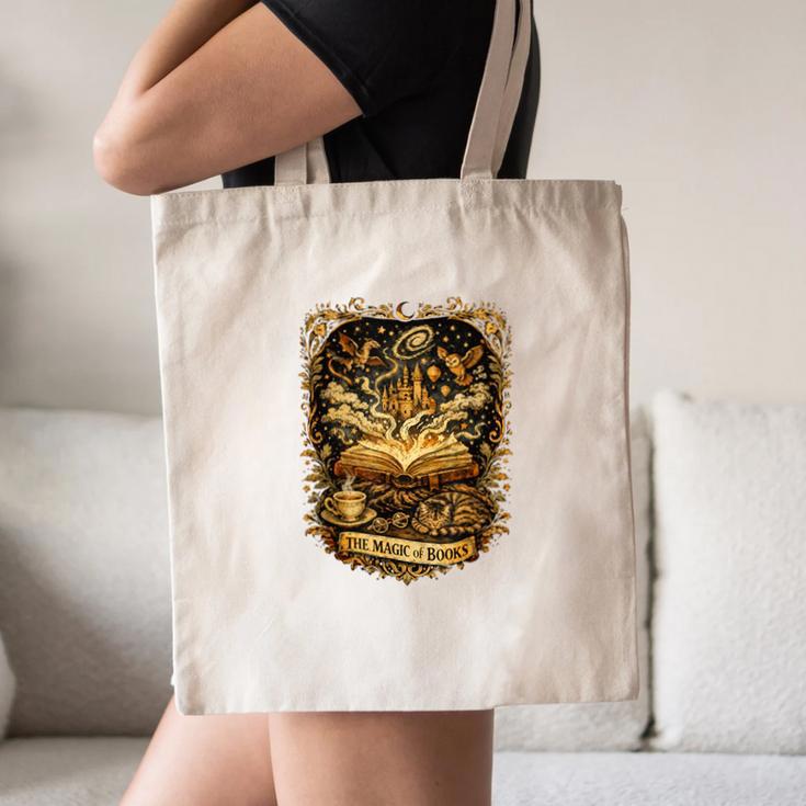 The Magic Of Books Vintage Style Reading Lover Cat & Tea Canvas Tote Bag The Magic Of Books Vintage Style Reading Lover Cat & Tea Canvas Tote Bag