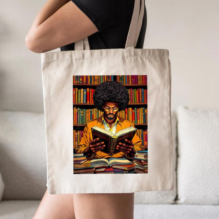 Man Reading Book Black History Month Book Lover Afro Canvas Tote Bag