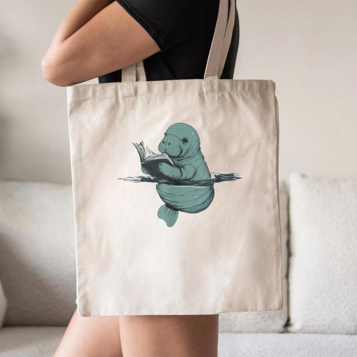 Manatee Reading Book Bookworm Manatees Ocean Animal Lover Canvas Tote Bag