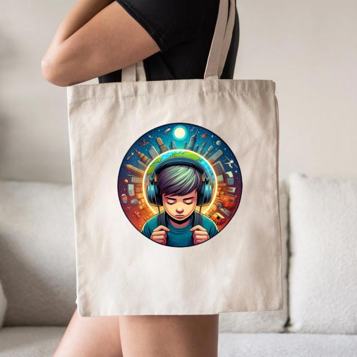 Music Enthusiast Under Starry Skies World Introvert Boy Canvas Tote Bag