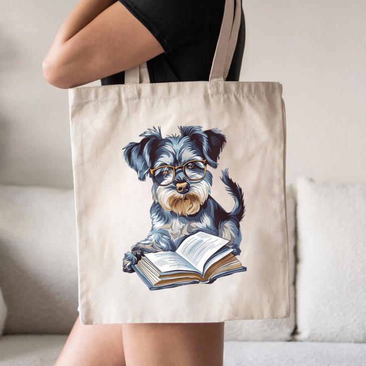 Nerdy Schnauzer Dog Book Lover Glasses Cute Pet For Men Women Kids Canvas Tote Bag
