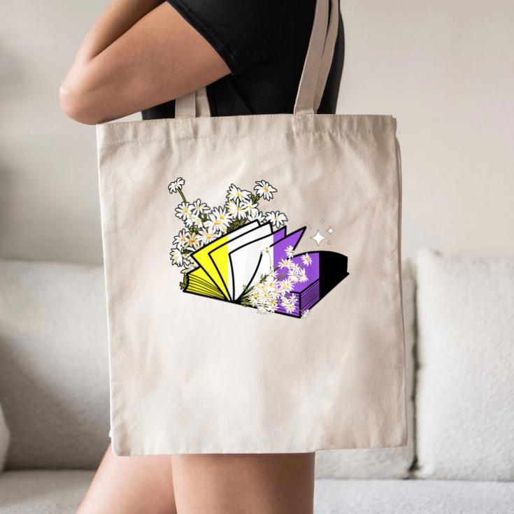 Non-Binary Book Lover Nonbinary Daisy LGBT Reading Pride Canvas Tote Bag