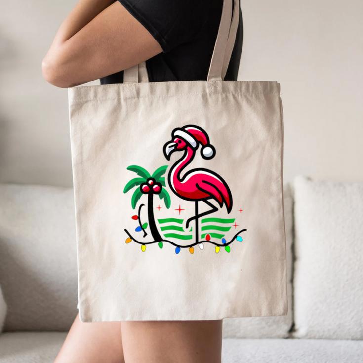 Nostalgia Holiday Tees -Adult Christmas Flamingo Small Short Sleeve Crew Neck Cotton Polyester Lightweight Ribbed Cuff Winter Canvas Tote Bag