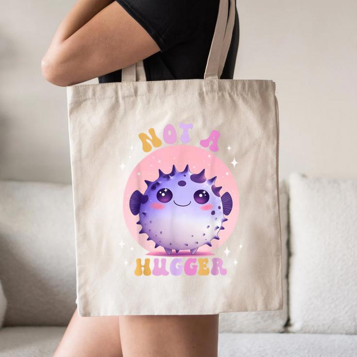 Not a Hugger Cute Pufferfish Autism Awareness Introverts Canvas Tote Bag