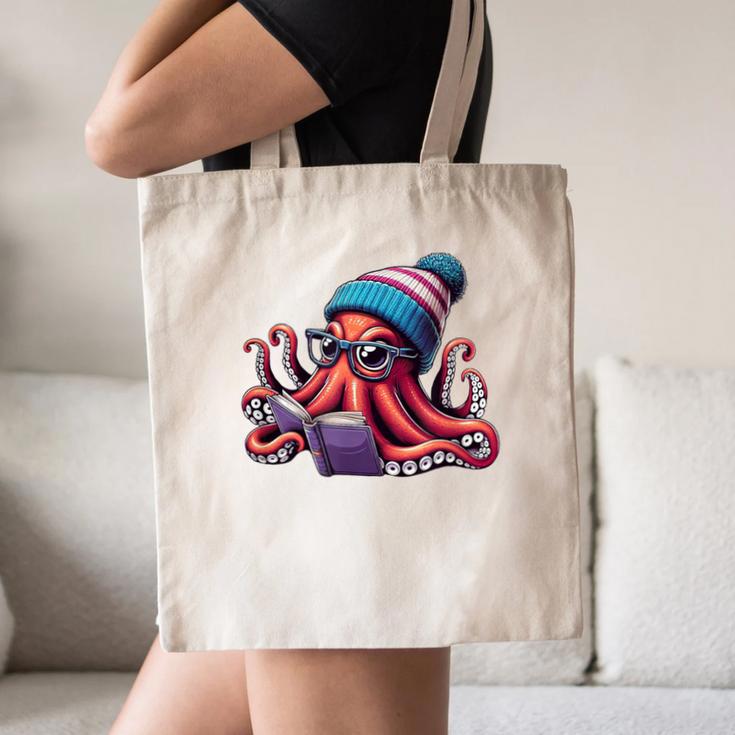Octopus Reading Book Kraken Book Lover Canvas Tote Bag