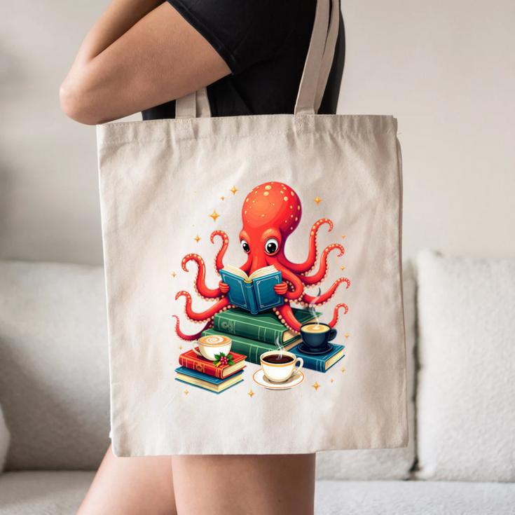 Octopus Reading Books Tea Coffee Canvas Tote Bag