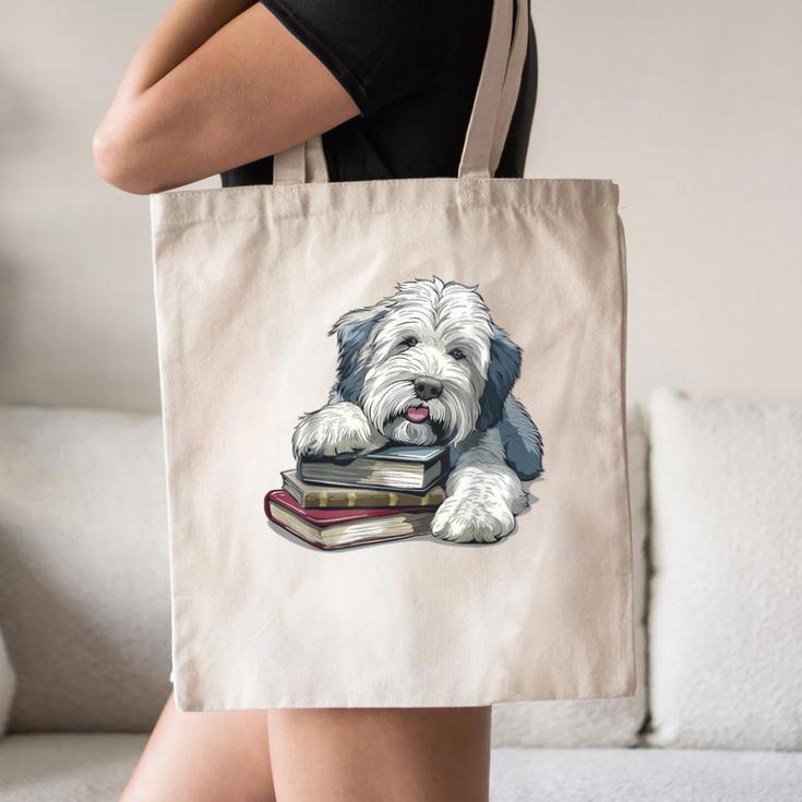 Old English Sheepdog Books Reading Dog Breed Graphic Canvas Tote Bag Old English Sheepdog Books Reading Dog Breed Graphic Canvas Tote Bag