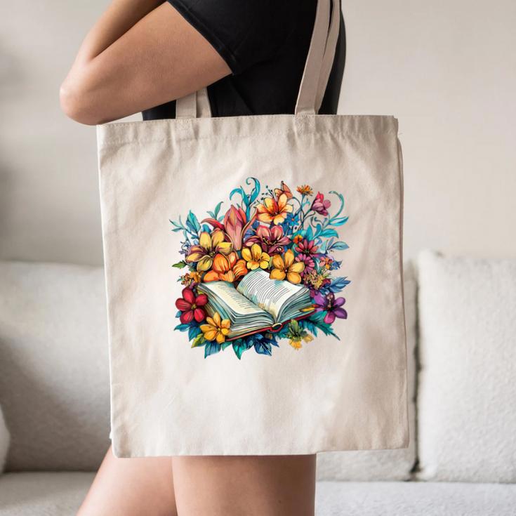Open Book With Colorful Floral Reading Magic Canvas Tote Bag