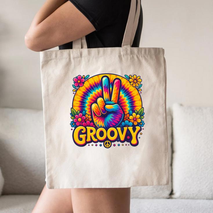 Peace Sign Groovy Vibes Costume Nostalgia Tie Dye Fashion Canvas Tote Bag