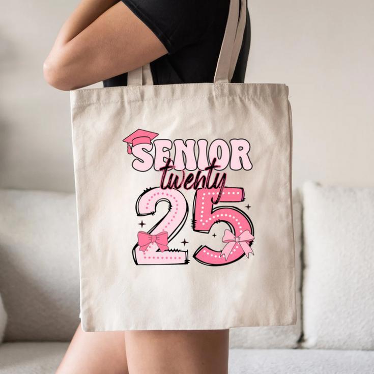 Pink Coquette Bow Senior 2025 Back To School Graduation Girl Canvas Tote Bag