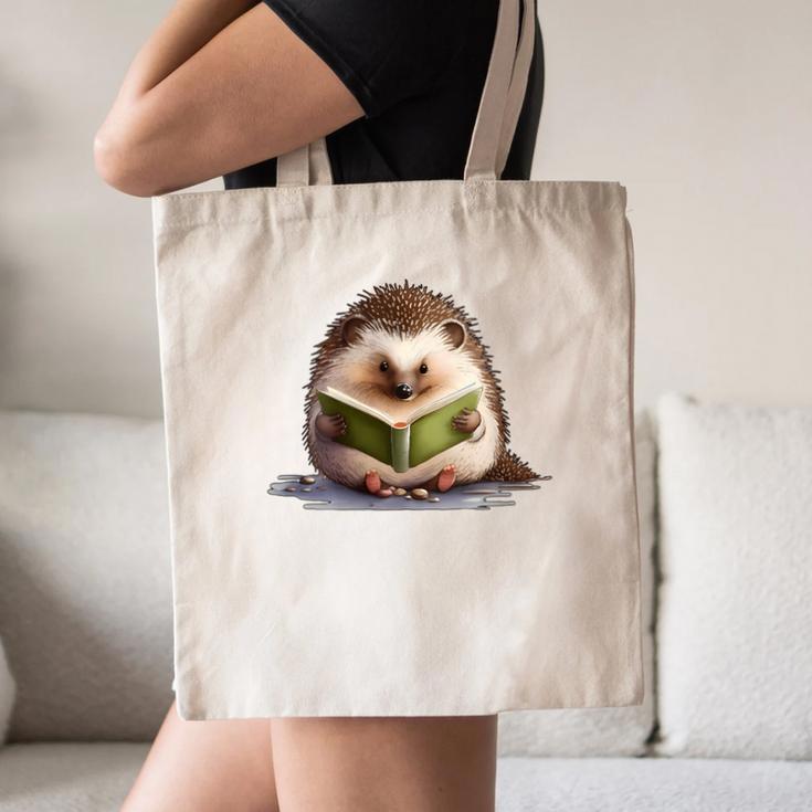 Porcupine Reading Book Hedgehog Book Lover Canvas Tote Bag