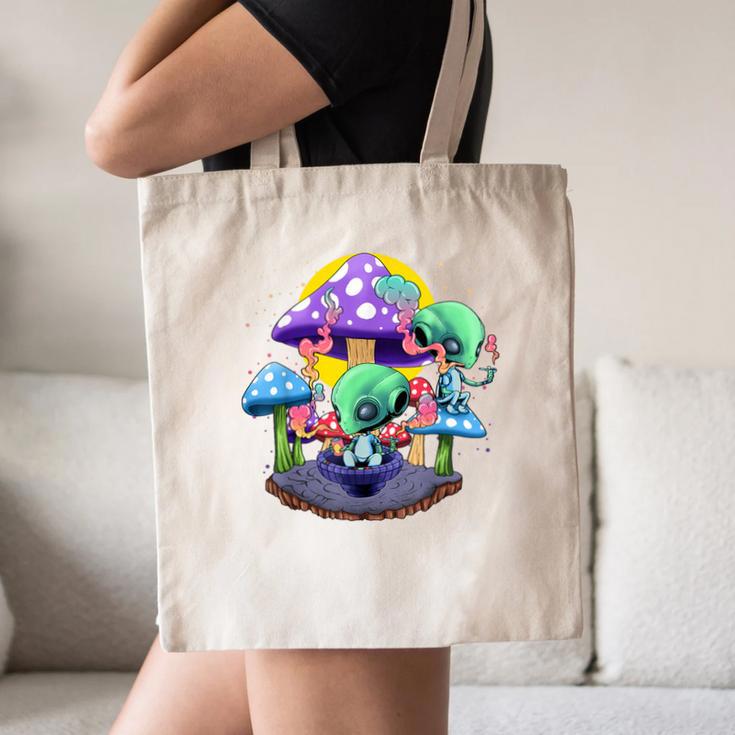 Psychedelic Alien Mushroom Nostalgia Groovy Vibe Hippie Canvas Tote Bag