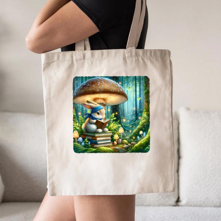Rabbit Reading Book Under Large Mushroom Easter Bandana Canvas Tote Bag Rabbit Reading Book Under Large Mushroom Easter Bandana Canvas Tote Bag
