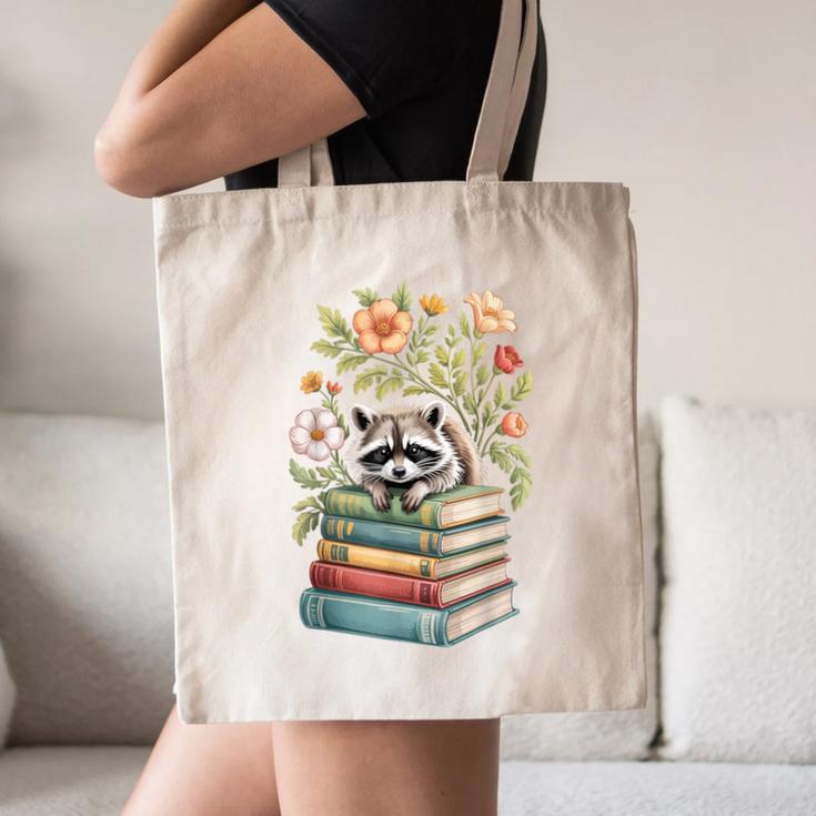 Raccoon Books Reading Flowers Canvas Tote Bag