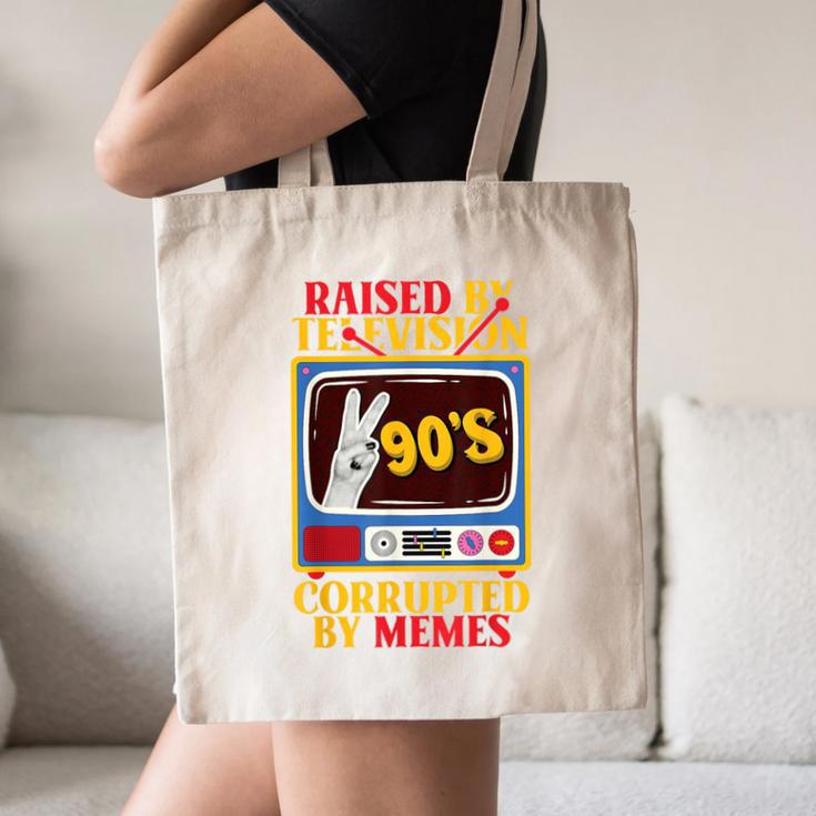 Raised By Television Corrupted By Memes Internet Nostalgia Canvas Tote Bag