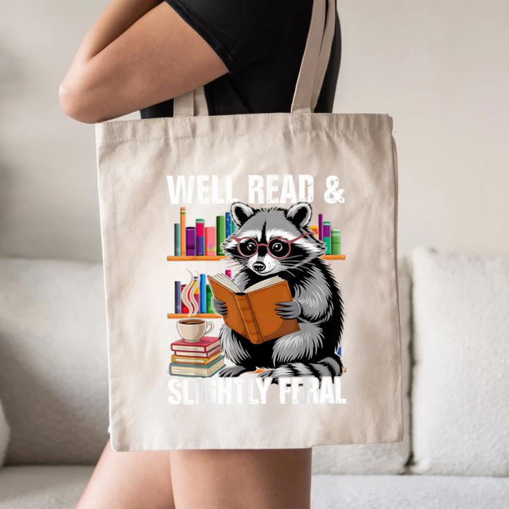 Well Read & Slightly Feral Raccoon Book Lover Graphic Canvas Tote Bag