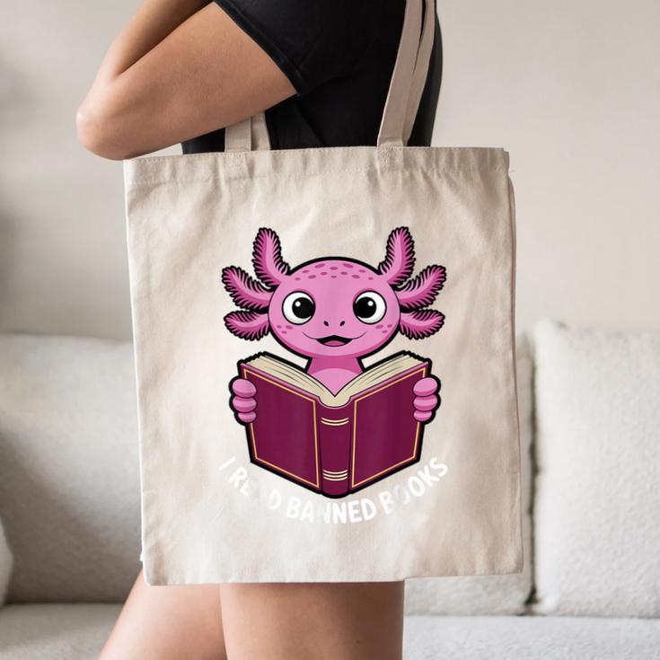 I Read Banned Books Axolotl Reading Canvas Tote Bag