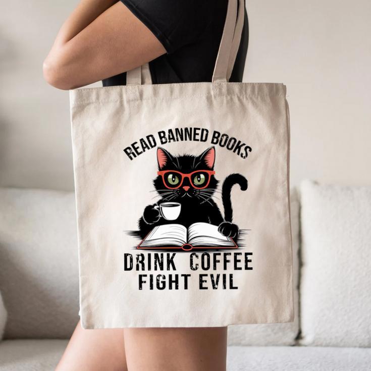 Read Banned Books Drink Coffee Fight Evil Retro Cat Canvas Tote Bag Read Banned Books Drink Coffee Fight Evil Retro Cat Canvas Tote Bag