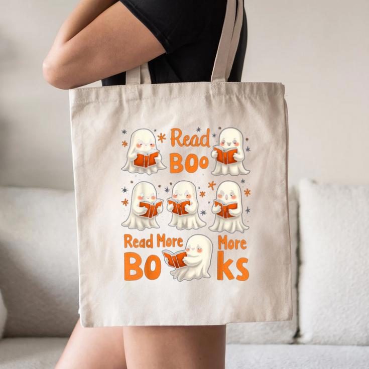 Read Boo KS Read More Bo KS Cute Ghost Reading Book Canvas Tote Bag