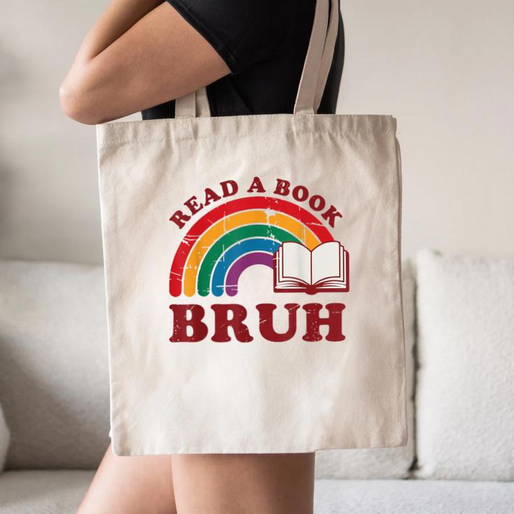 Read A Book Bruh Rainbow Vintage Reading Library Student Canvas Tote Bag