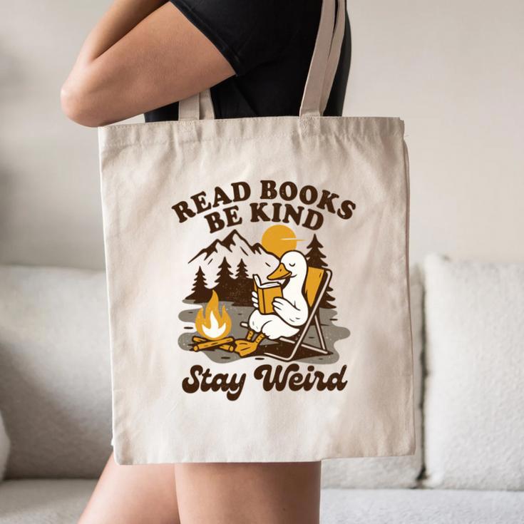 Read Books Be Kind Stay Weird Bookish Silly Goose Reading Canvas Tote Bag