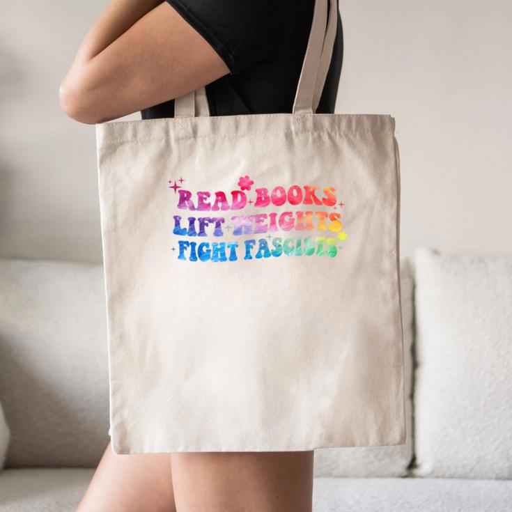 Read Books Lift Weights Fight Fascists Tie Dye Men Women Canvas Tote Bag