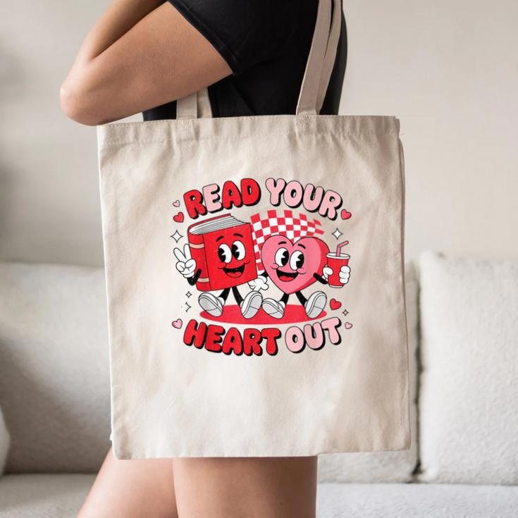 Read Your Heart Out Valentine's Day Retro Teacher Bookish Canvas Tote Bag