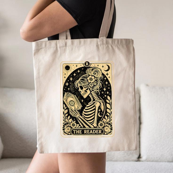 The Reader Tarot Card Book Lover Skeleton Reading Book Canvas Tote Bag