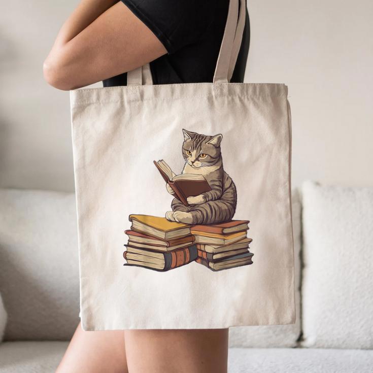 Reading Cat Book Lover Canvas Tote Bag