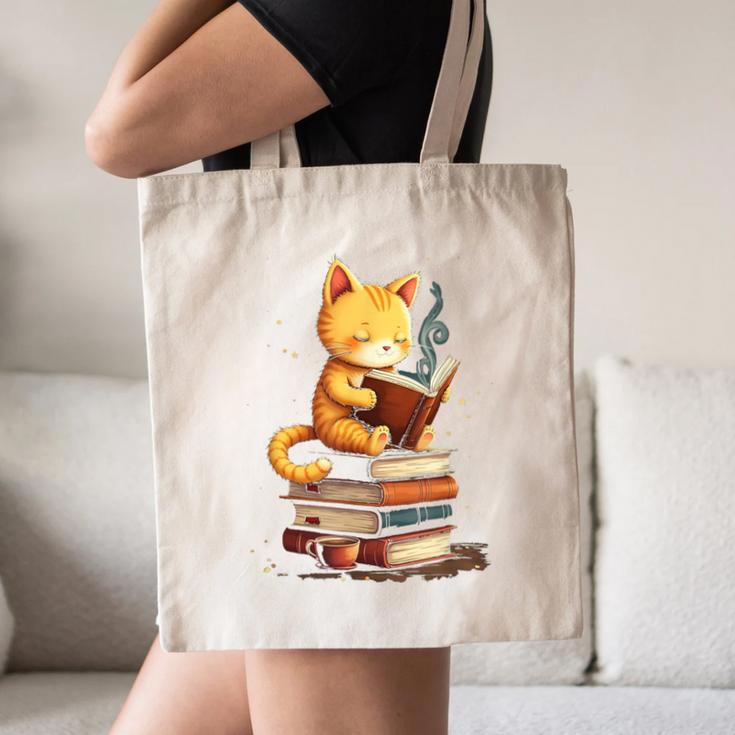 Reading Cat Books Cute Canvas Tote Bag