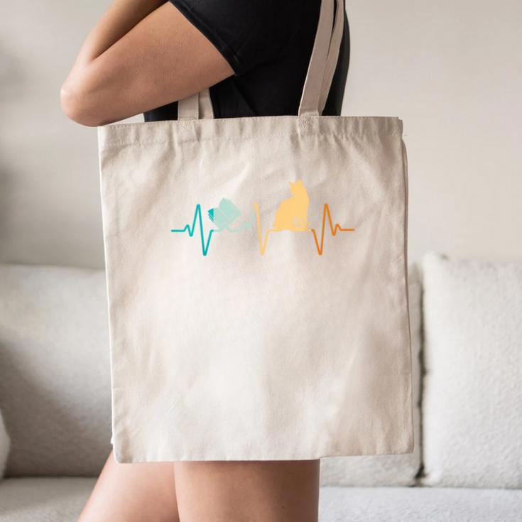 Reading Cat Heartbeat Book & Cat Lover Canvas Tote Bag