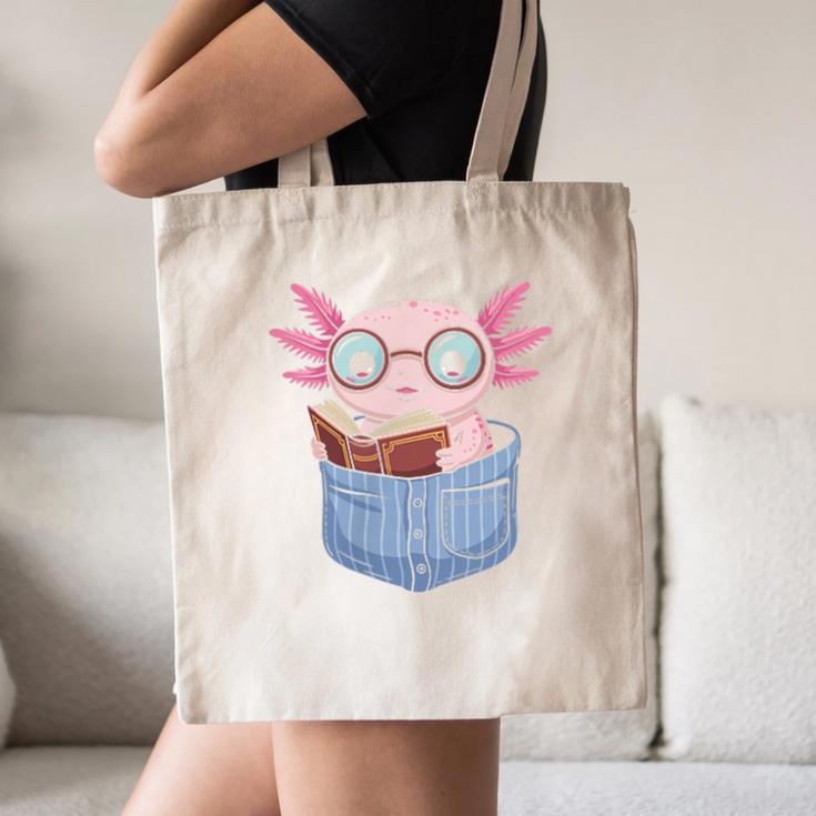Readsalotl Axolotl Reading Book Lover Reading Pocket Axolotl Canvas Tote Bag Readsalotl Axolotl Reading Book Lover Reading Pocket Axolotl Canvas Tote Bag