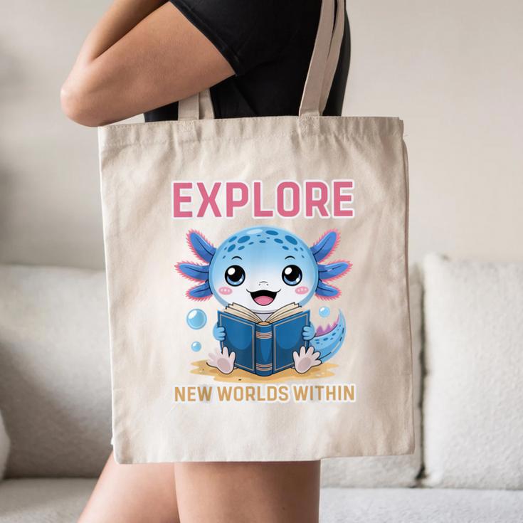 Readsolotl Kawaii Axolotl Book Lover Reading Canvas Tote Bag