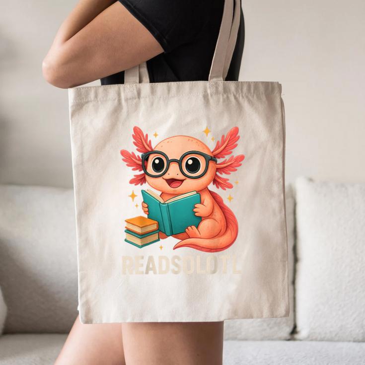 Readsolotl Kawaii Axolotl Reading Book Lover Canvas Tote Bag