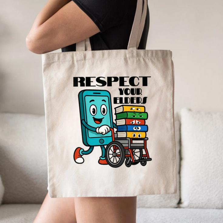 Respect Elders Cellphone Pushing Books In a Wheelchair Canvas Tote Bag