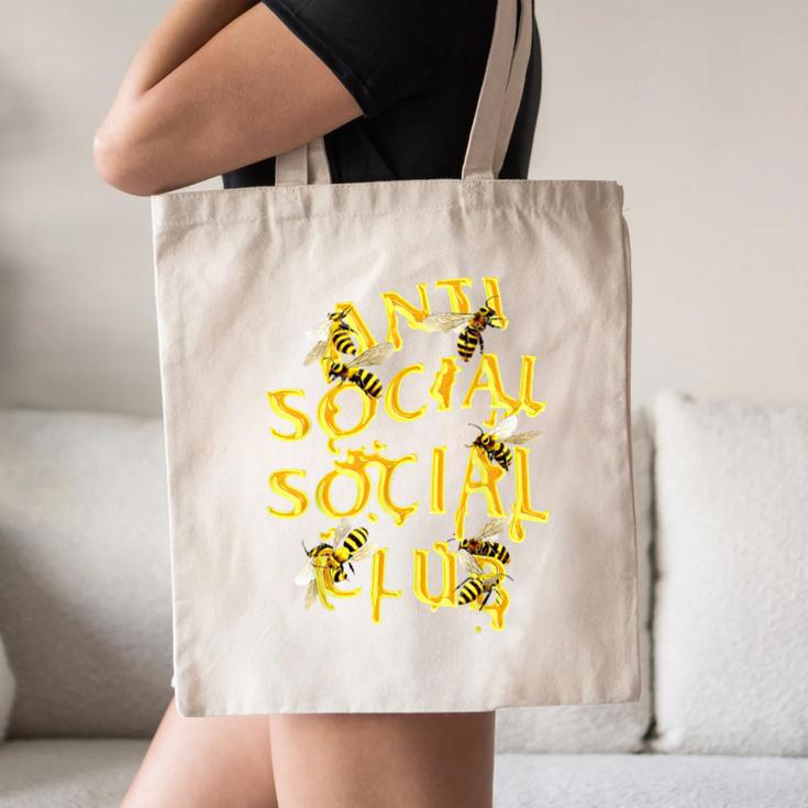 Retro Anti Social Club Bees Introvert Women Men Canvas Tote Bag
