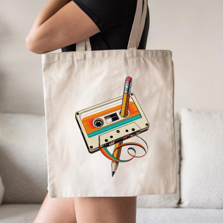Retro Cassette Tape & Pencil Rewind Nostalgia Party 80s 90s Canvas Tote Bag