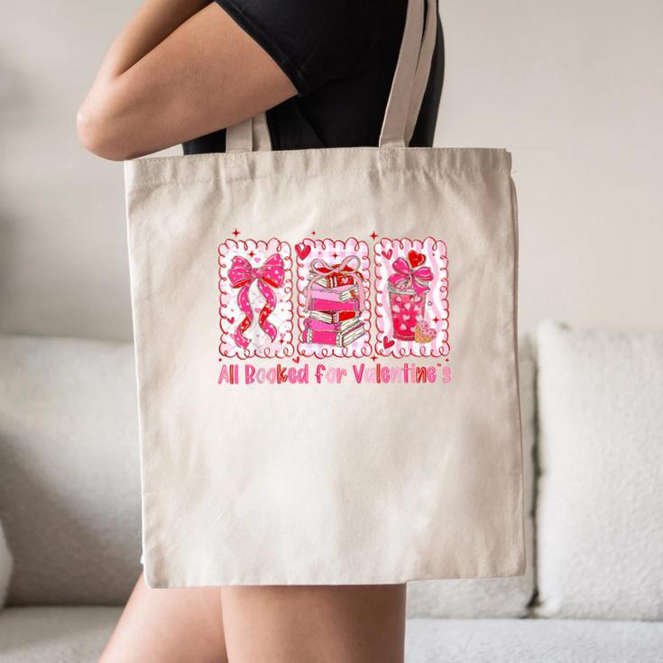 Retro Coquette Bow All Booked For Valentines Book Lover Cute Canvas Tote Bag