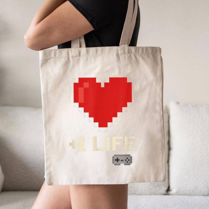 Retro Gamer 1 Life Pixel Heart – 8-Bit Gaming Nostalgia Canvas Tote Bag