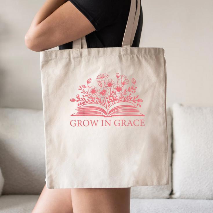 Retro Grow In Grace Wildflower Book Christian Bible Verse Canvas Tote Bag Retro Grow In Grace Wildflower Book Christian Bible Verse Canvas Tote Bag