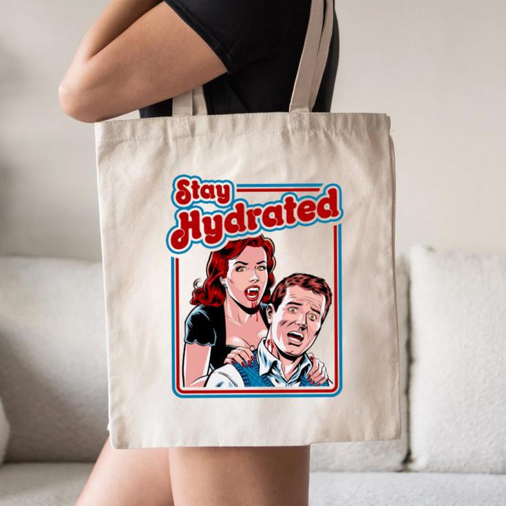 Retro Vampire Book Cover Style Stay Hydrated Halloween Canvas Tote Bag