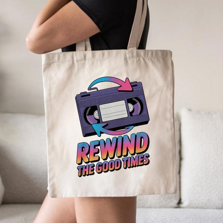 Rewind Good Times Retro VHS Tape Nostalgia 80s 90s Premium Tri-Blend Canvas Tote Bag